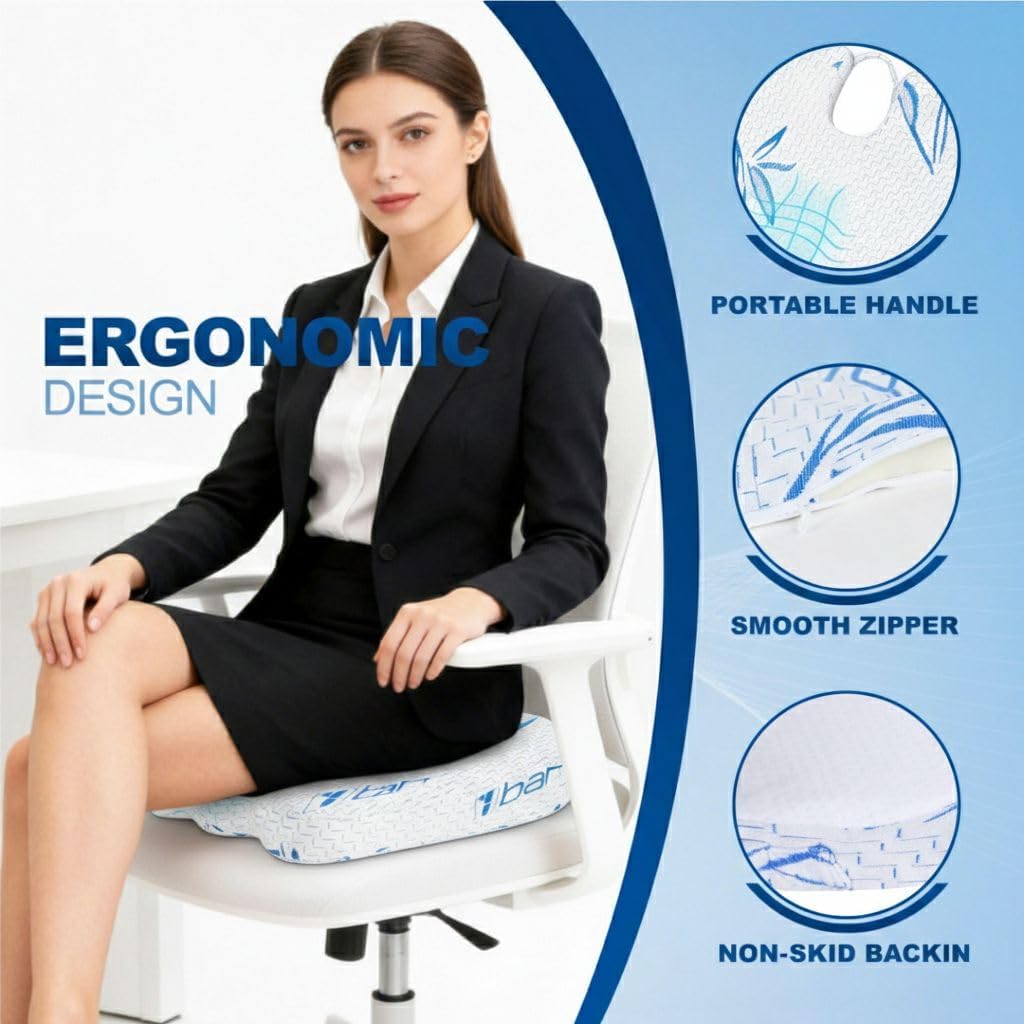 Memory Foam Seat Cushion – Ergonomic Support for Office Chair & Tailbone Relief
