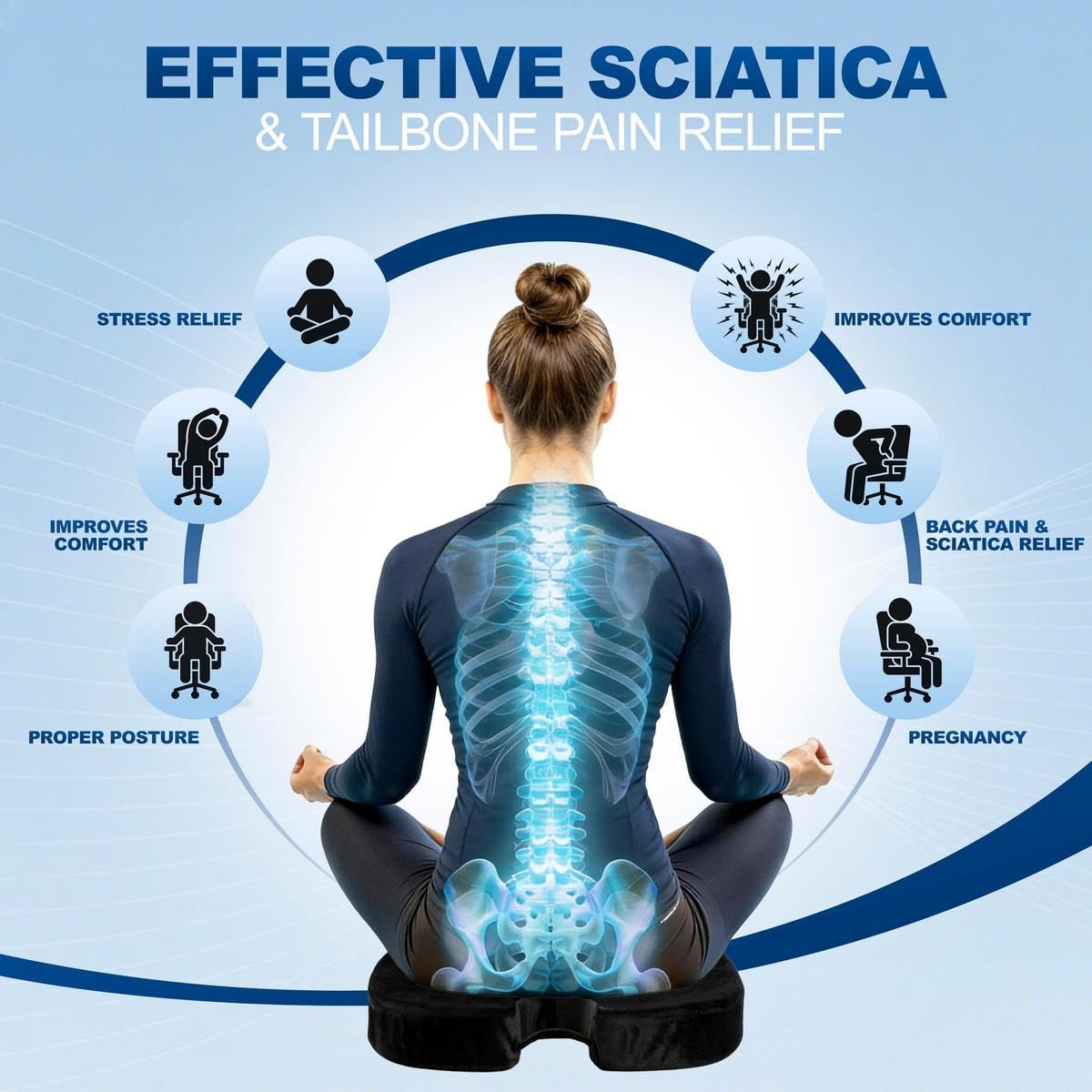 Memory Foam Seat Cushion – Ergonomic Support for Office Chair & Tailbone Relief