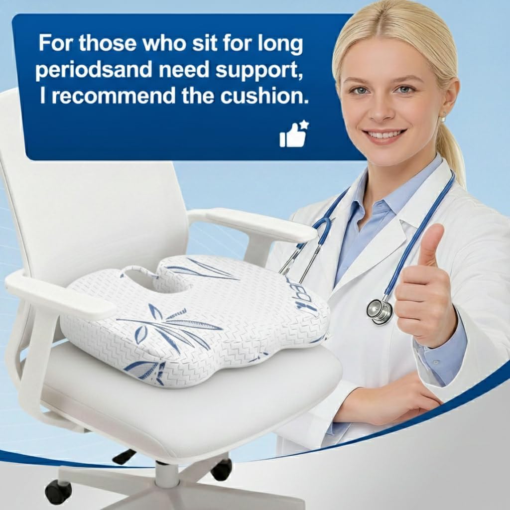 Memory Foam Seat Cushion – Ergonomic Support for Office Chair & Tailbone Relief