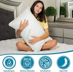 Rayon Derived from Bamboo Pillows, Cooling Shredded Memory Foam Pillow Sets for Sleeping for Back, Stomach, Side Sleepers, Adjustable, Washable Cover