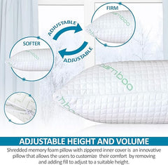 Rayon Derived from Bamboo Pillows, Cooling Shredded Memory Foam Pillow Sets for Sleeping for Back, Stomach, Side Sleepers, Adjustable, Washable Cover