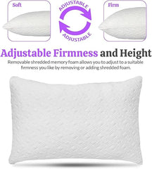 Rayon Derived from Bamboo Pillows, Cooling Shredded Memory Foam Bed Pillows for Sleeping, Adjustable Pillow Sets for Back, Stomach and Side Sleepers, Removable Cover