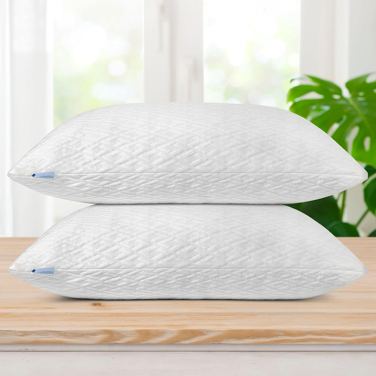 Rayon Derived from Bamboo, Cooling Shredded Memory Foam Bed Pillow Sets for Side, Back, Stomach Sleepers, Adjustable, Washable Cover