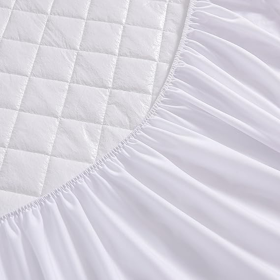 Waterproof Mattress Protector, Quilted Cooling Fitted Bed Mattress Cover Pad, 13"-15" Deep Pocket, Soft and Breathable Noiseless Machine Washable, Vinyl Free