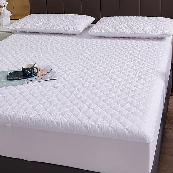 Waterproof Mattress Protector, Quilted Cooling Fitted Bed Mattress Cover Pad, 13"-15" Deep Pocket, Soft and Breathable Noiseless Machine Washable, Vinyl Free