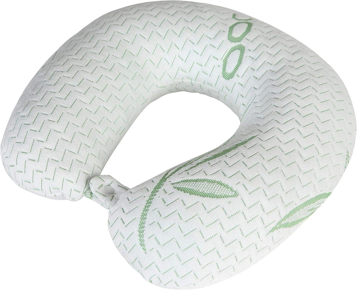 Rayon Derived from Bamboo Travel Pillow for Head Support - Shredded Memory Foam Neck Travel Pillow for Cars, Planes, Ergonomically Designed, Machine Washable Cover